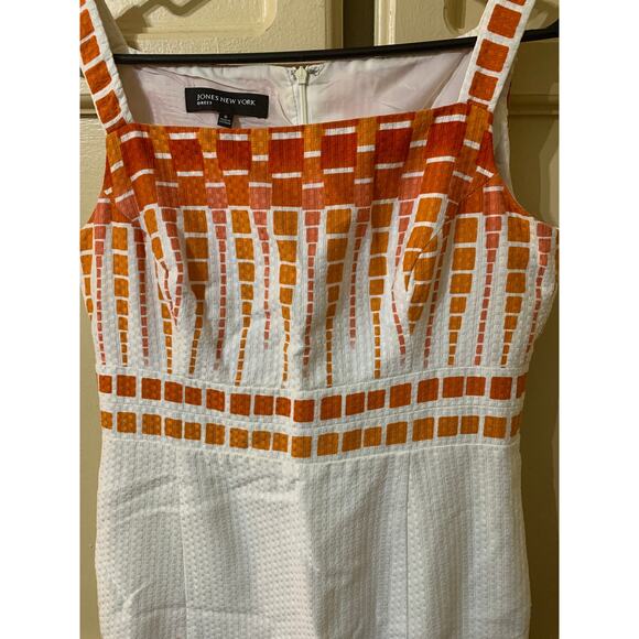 Jones New York Sleeveless Dress Orange and Purple Geometrical Squares Size 6 - Picture 2 of 11